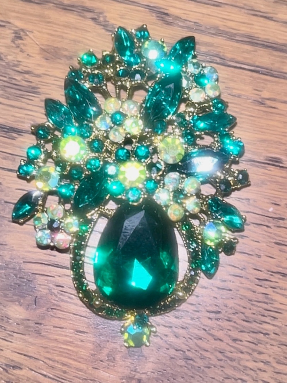 Green Crystal Floral Statement Brooch